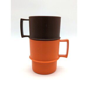 Vintage 1980's Tupperware Stackable Harvest Orange and Brown 2pc Cup Set